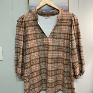 Smith & Quinn Plaid V-Neck Blouse